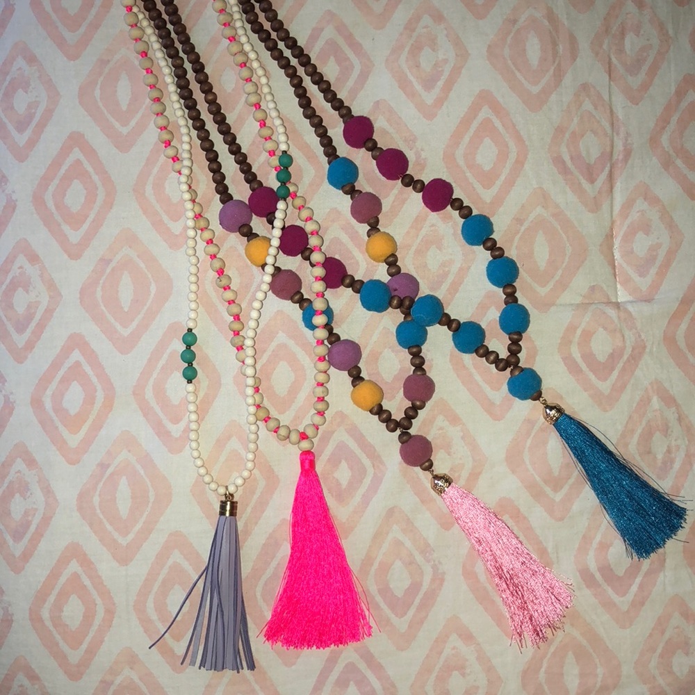 Bundle of 4 Long Tassel Necklaces